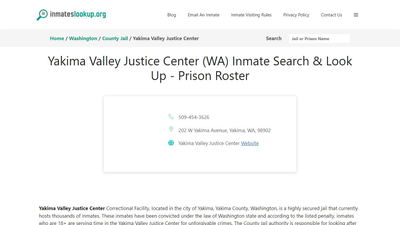 Yakima Valley Justice Center (WA) Inmate Search & Look Up - Prison Roster